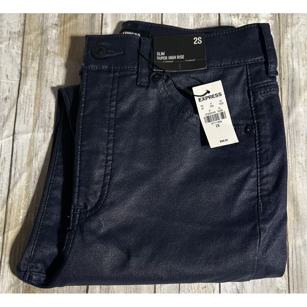 Express Womens Pants Navy Blue Super High Rise Slim Stretch Size 2S